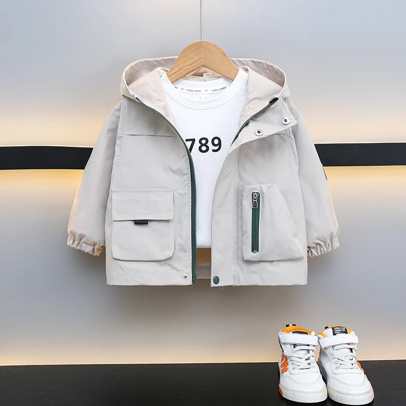 2024 autumn/winter boys and children's patchwork casual letter pocket round neck zippered jacket children's clothing 1-8Y