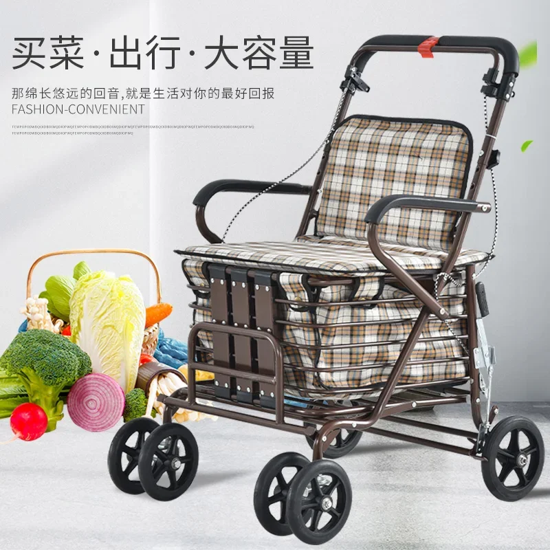 

Elderly handcart, elderly stroller, foldable shopping cart, seats for four-wheel walking assistance, and small cart