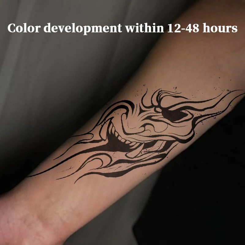 Gothic Japanese Oni Mask Herbal Juice Tattoo Waterproof Temporary Tattoo Long Lasting Fake Body Art Stickers for Arm Adult Decal