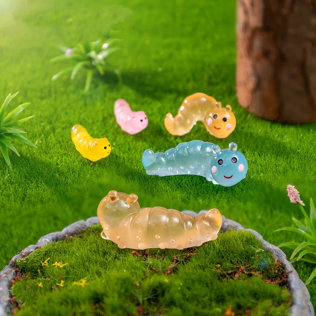 

20 шт., мини-смола, светящиеся фигурки гусеницы, миниатюрные животные, сказочный сад, микропейзажный орнамент, сделай сам, украшение для рукоделия, оптом