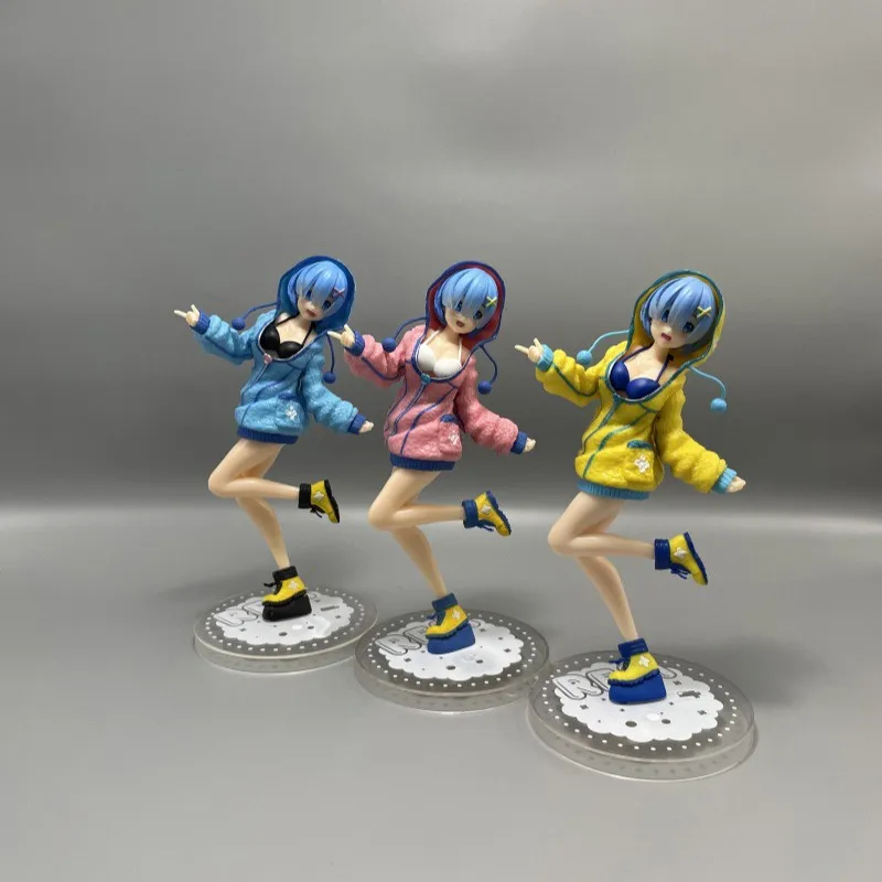 Anime Re:Life in un mondo diverso da Zero Rem Ram figura 23cm PVC tre colori felpa con cappuccio pelosa giocattolo collezione regalo Action Figure