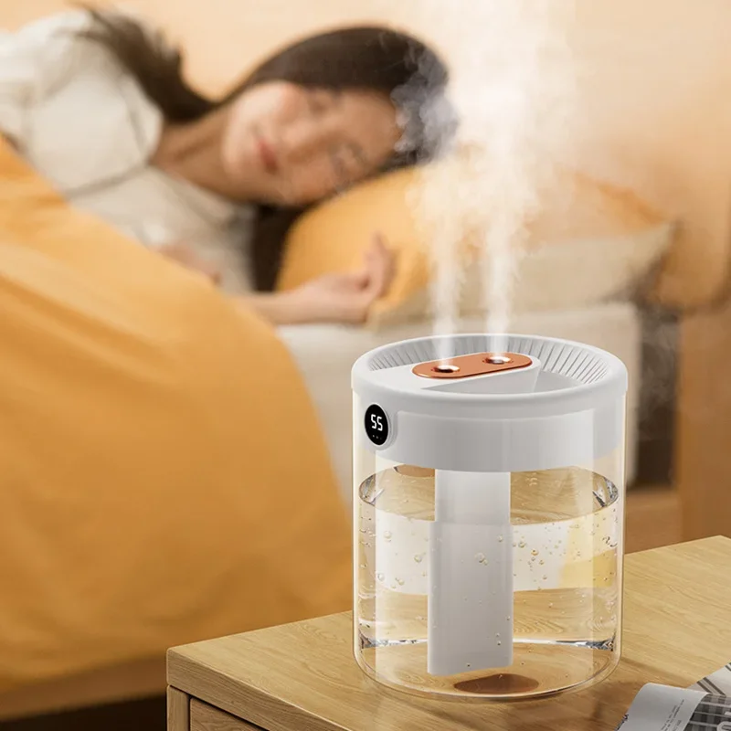 Double Nozzle Air Humidifier 2L With LCD Humidity Display Large Capacity Aroma Essential Oil Diffuser For Home
