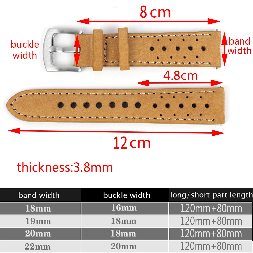 Quality Leather Watch Strap 20mm 22mm Retro Handmade Porous Watchband Khaki Brown Wristband Belt 18 19 20 22mm Watch Accessories