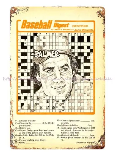 tin garage 1977 Baseball Sports Memorabilia Crossword Puzzle Jim Palmer tin sign