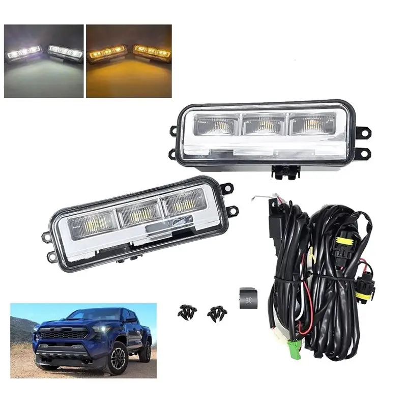 Wires Switch Relay Included Front LED Fog Light Kit Amber LED Signal Lights For Toyota Tacoma 24-25 Daytime Running Lamp