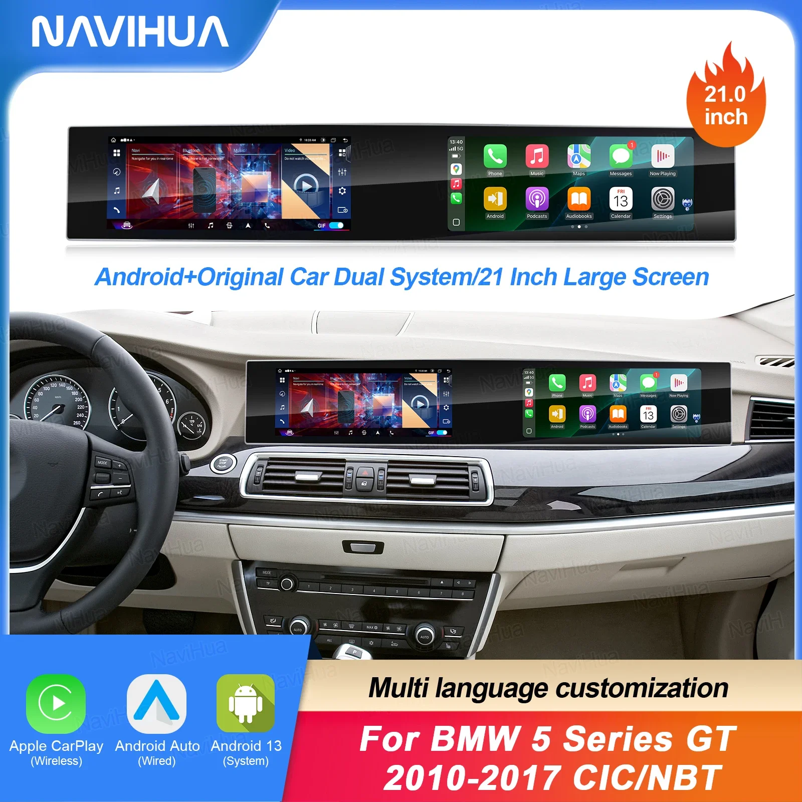 

Navihua Android 21-дюймовый головное устройство для BMW 5 серии GT F07 2011-2017 Автомобильный радиоприемник GPS-навигация Мультимедиа Авто Стерео