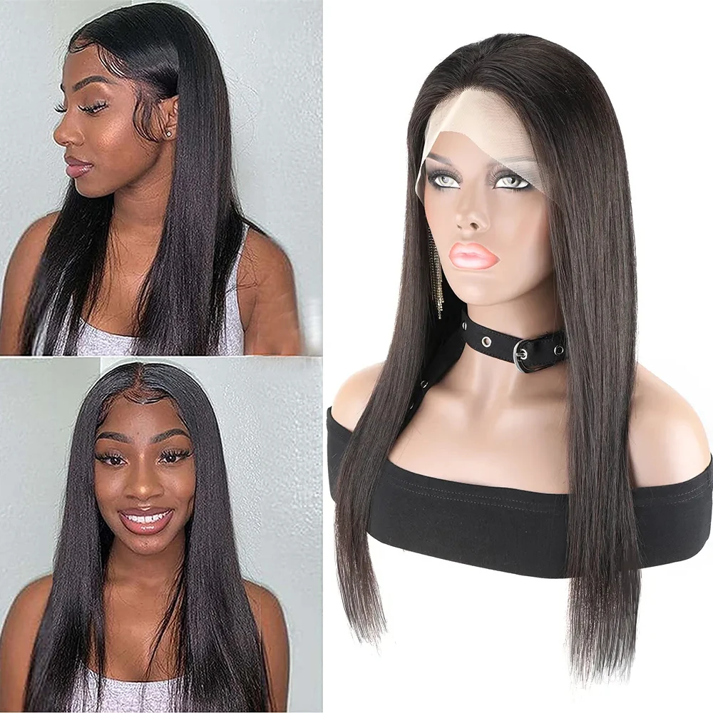 18 Inch Bone Straight Brazilian Remy Human Hair Wig Transparent Lace Front Human Hair Wigs PrePlucked 13x4x4 Lace Frontal Wig