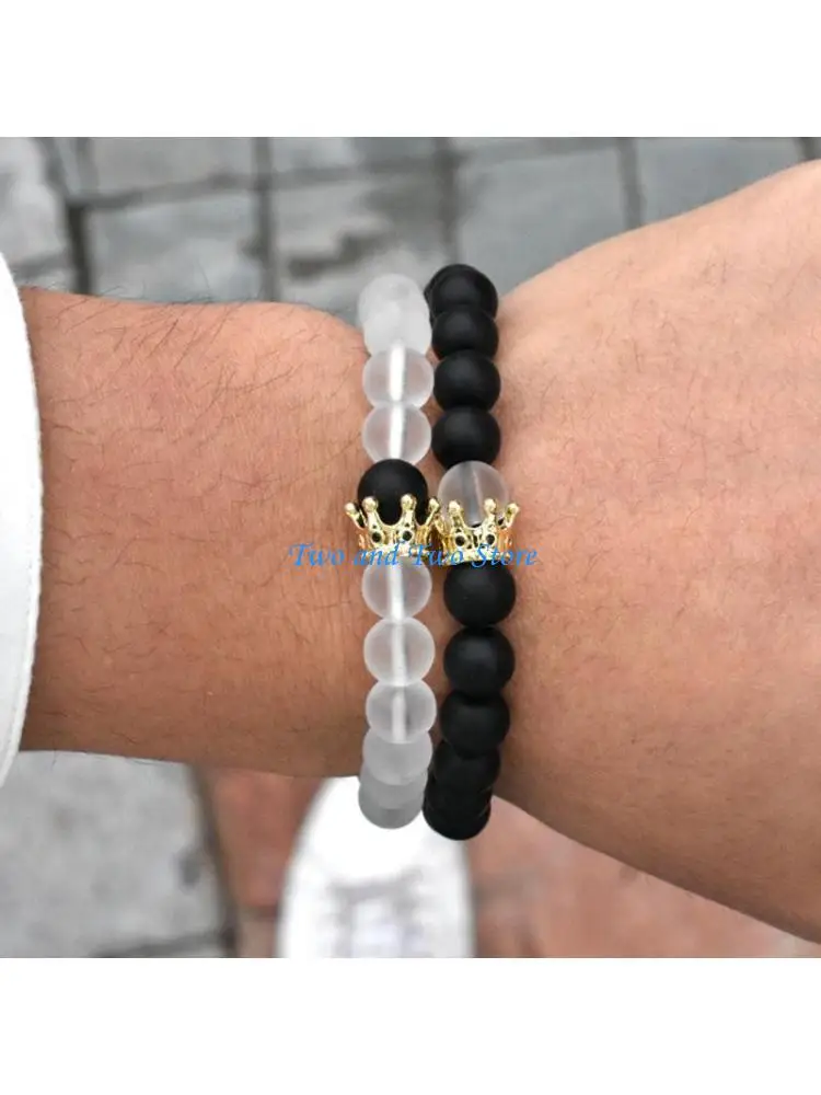 

HX6F Crown King Bracelet Luxury Charm Fashion Cuff Bangle Crown Stretch Beaded Bracelet Unisex Birthday Jewelry Gifts
