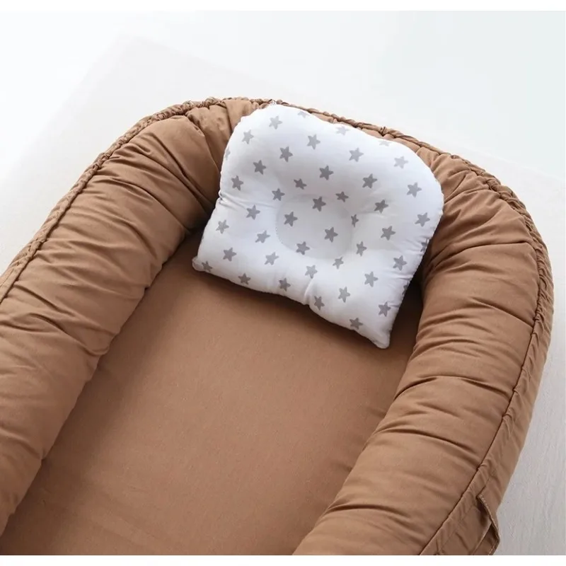 Pure Cotton Solid Color Pillowless Folding Baby Portable Crib Bed Bumper Bionic Fully Removable Travel Nest Infant Accessory
