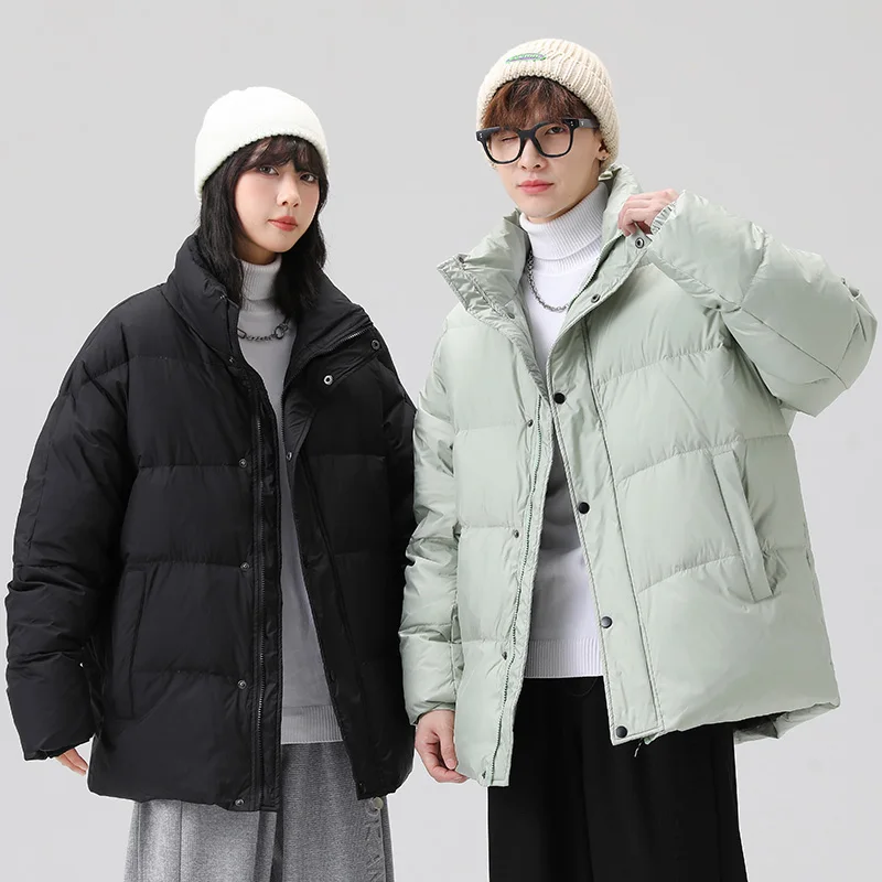 2025 Unisex Dropped Shoulder Down Jacket Solid Color Stand Collar White Duck Down Versatile Warm Winter Coat