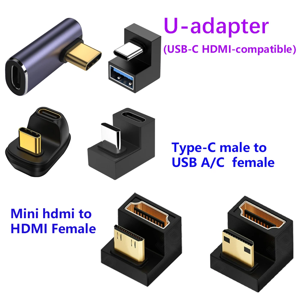 360 Degree U-shaped mini HDMI Adapter USB3.2 Type-c Adapter USB Male to Female Extension USB C Converter HD 2.1V 8K 60Hz