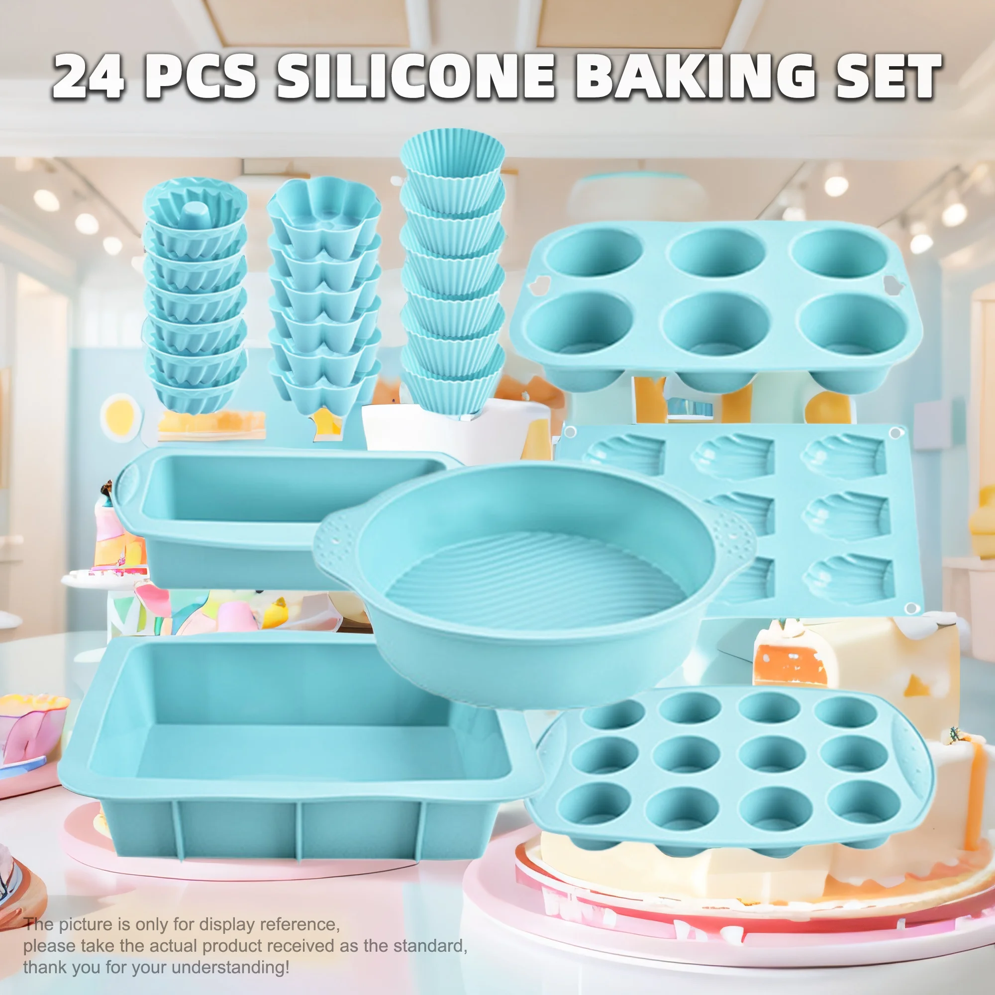 

24pcs Silicone Baking Mold Set • Includes: 18 Mini Muffin Cup Molds, 12-Cell Muffin Cup Cake Pan, 9-Cell Cake Pan, 6-Cell Jelly