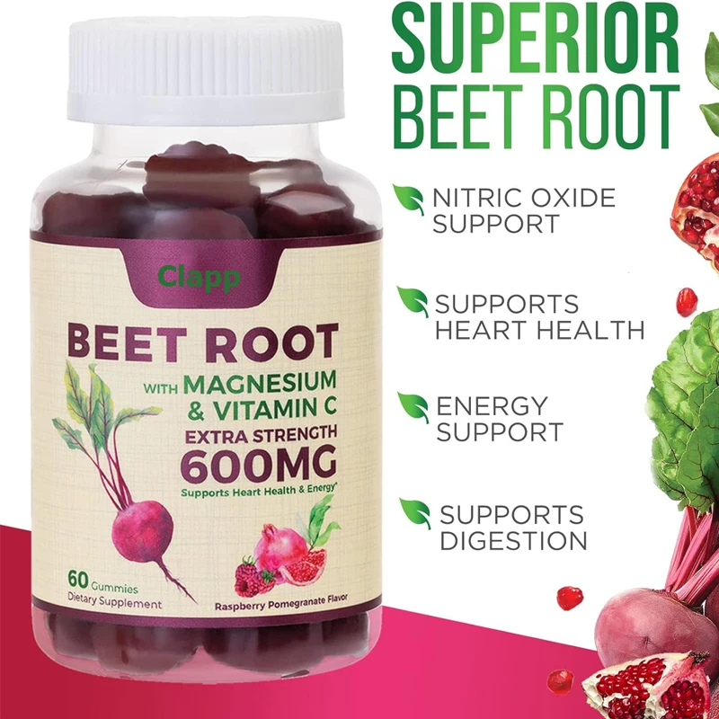 

Beetroot Gummies - Energy and Heart Health Support Supplements, Vegetarian, Non GMO-60 Gummies