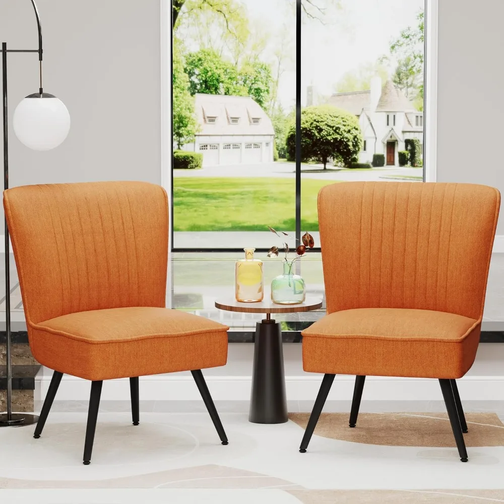 

Orange Accent Chair Set of 2 Upholstered Living Room Chairs Modern Bedroom Furniture Sets Armless Slipper Club Chair