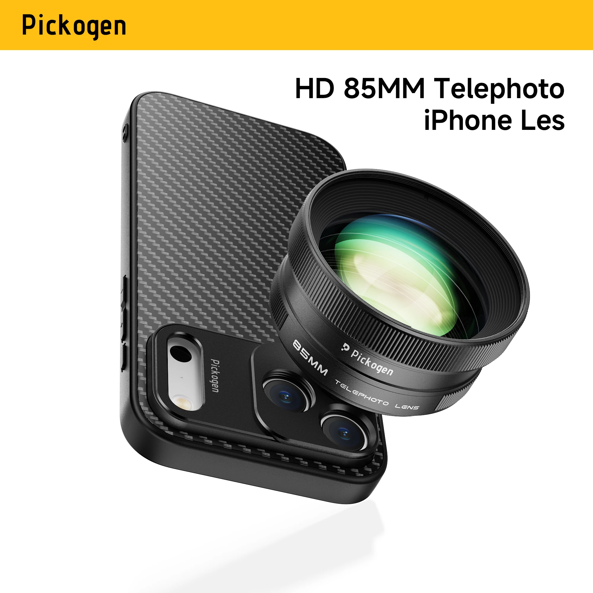 PICKOGEN 85mm Phone Lens  Portrait Background Bokeh Effect 2.2X Magnification With iPhone 17/16/15/14 Pro Max 17mm  Mount Case