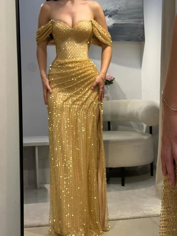 Luxury Sequins Sweetheart Neck Mermaid Prom Dress Side Split Sleeveless vestidos de noiva Customized Floor-length Formal New
