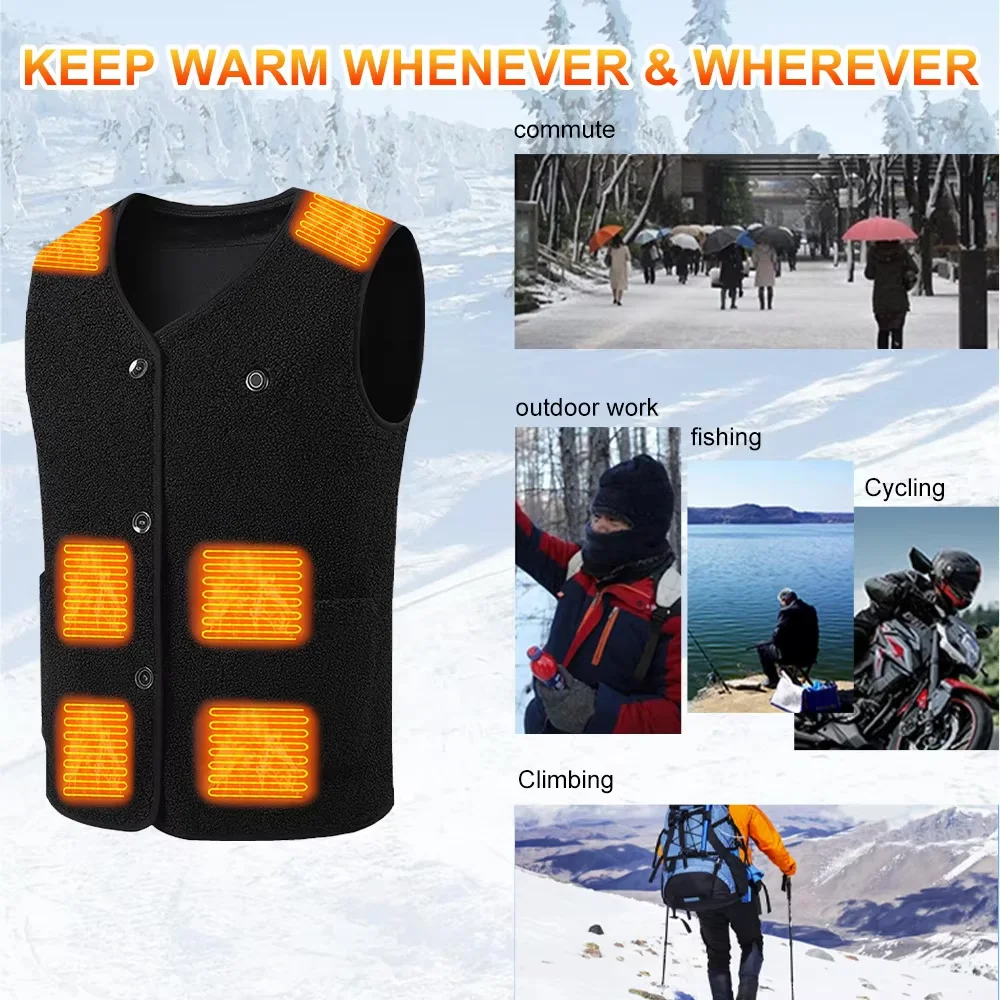 16 Areas Heated Vest Teddy Velvet V-neck for Men Women USB Electric Temperature Control Vest 3-speed Adjustable Heating Jacket
