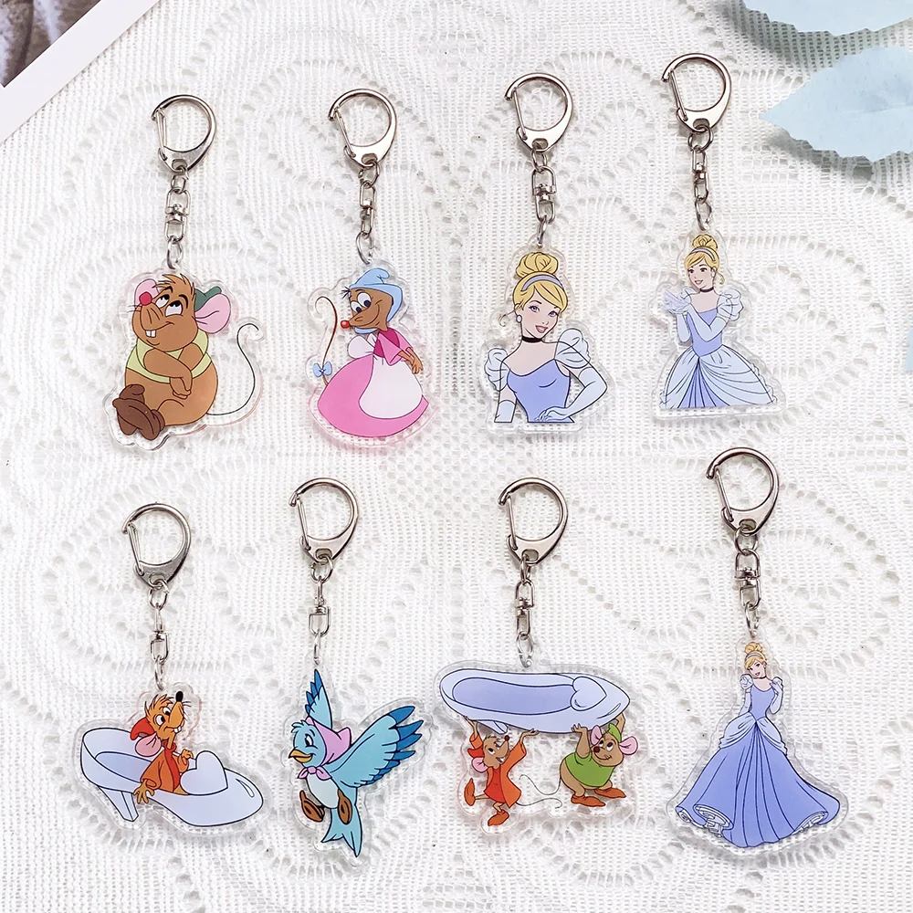 

1/18PCS Disney Cinderella Acrylic Keychain Accessories Kawaii Cute​ Keyrings Friends Gifts Cartoon​ Bag Charms Backpack Pendant