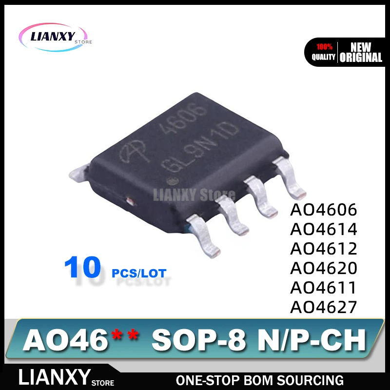 10PCS/LOT AO4606 AO4614 AO4612 AO4620 AO4611 AO4627 SOP-8 N/P-CH MOSFET New Original