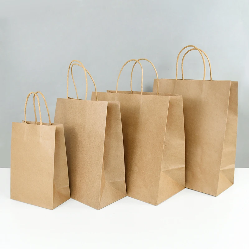 5pcs Kraft Paper Gift Bag Food Vegetables Shopping Bag Candy Package Kraft Lunch Bag Grocery Cookie Bread Packaging Bucket Bags