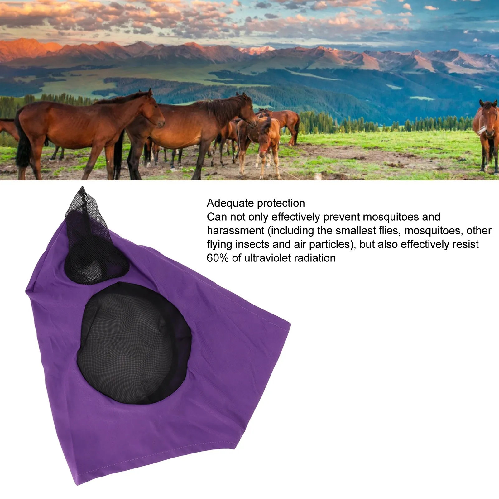 Horse Fly Mask with Ears Horse Mesh Fly Mask Breathable Elastic Horse Face Mask with Ears  Riding Equestrian Equipment