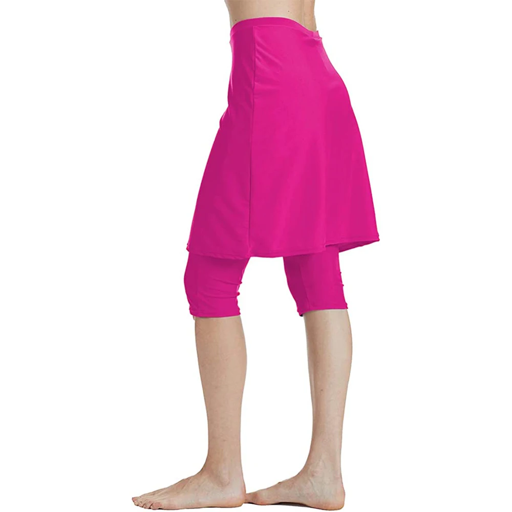 Leggings capris para mujer, traje de baño con falda energética, protector solar, esquí (rosa roja)