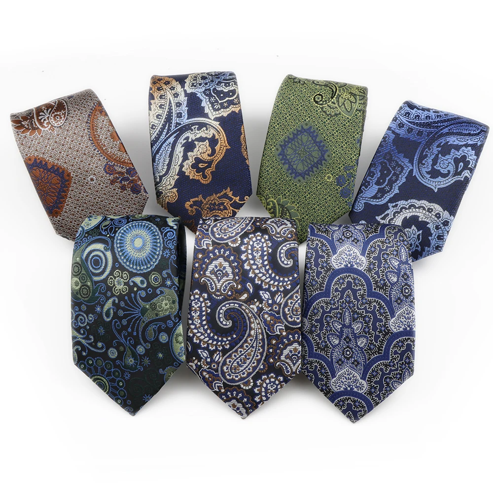 New Fashion Wedding Men's Polyester Tie Green Wine Red Brown Paisley Flower Pattern Business Party Banquet Accessories Gifts ﻿