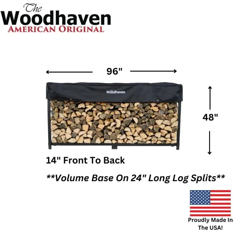 Foot 1/2 Cord Firewood Log Rack With Optional Cover Made In USA Outdoor Use Lifetime Structural Black Texture