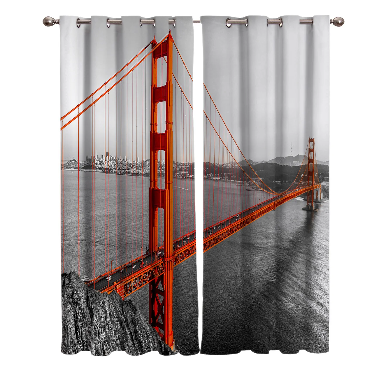 Curtains American Red San Francisco Bridge Scenery Window Curtain Living Room Bedroom Home Decoration Panel Window Treatment