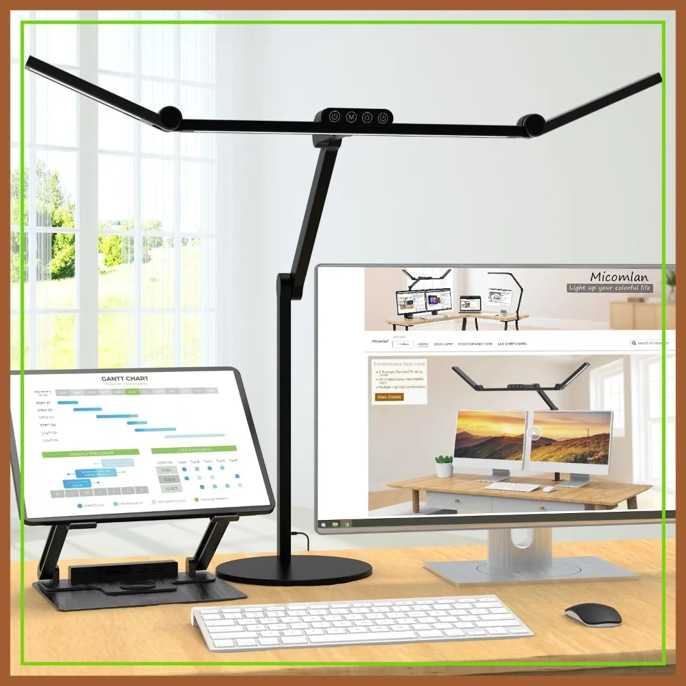 

Adjustable LED Desk Lamp with Auto Dimming, 24W Bright Task Light for Home Office, Rotatable Swing Arm