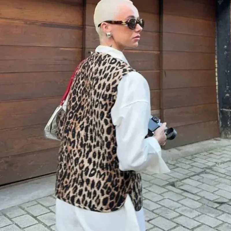 Women's Autumn Spring Top Coat Vest Leopard Print Tie Comfortable Casual Design Fashion Advanced Soft Niche Versatile Skinny