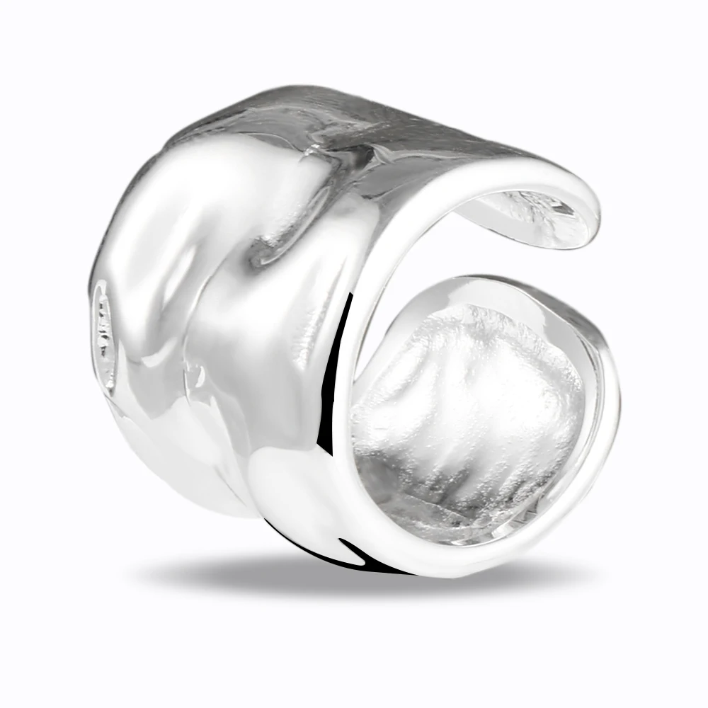 

Glossisland 925 silver plated stainless steel Wave pattern open wide face ring Silver white trendy jewelry accessories
