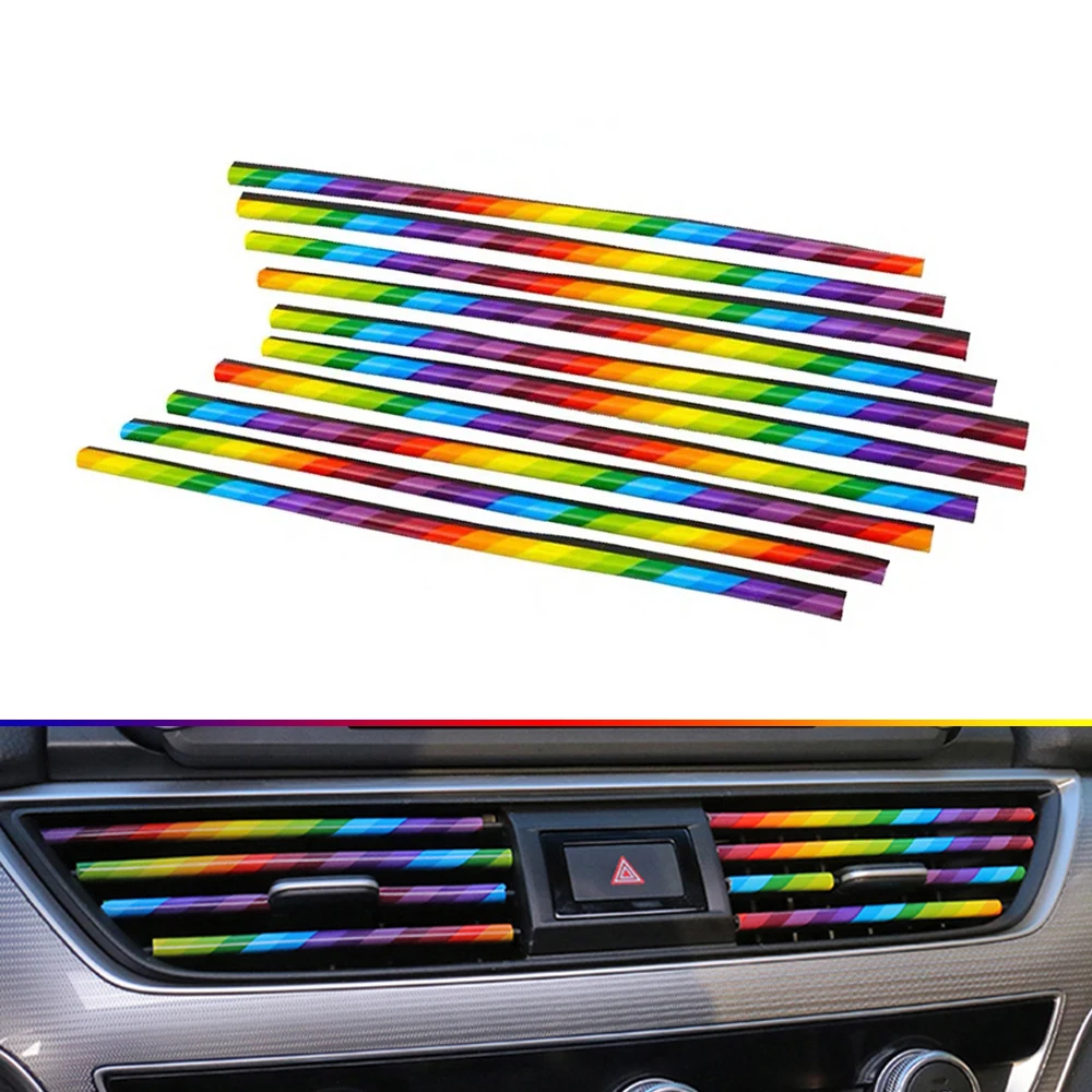 

10Pcs Universal Air Conditioner Air Outlet Decoration Bright Strip Red/Blue/Silver Trim Sticker Decal Car Internal Accessories