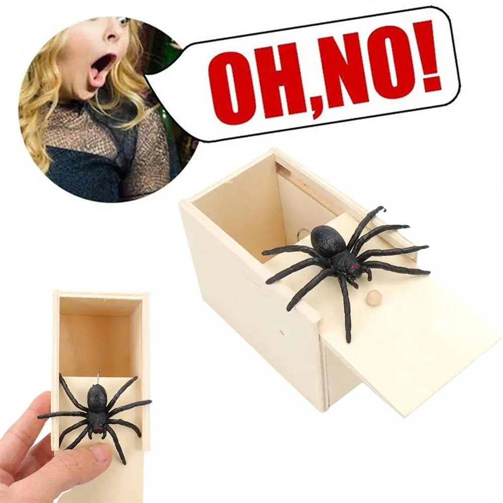 Spider Prank Box Gag Gift, Funny Wooden Jumping Spider Surprise Gift Box Christmas Gifts Funny Prank Toy for Adults Men Women
