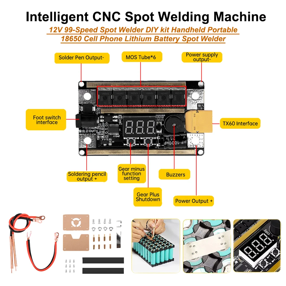 GX591 12V 1800A Spot Welding Machine Modules 6MOS Tubes Spot Welder Control Board DIY Kit