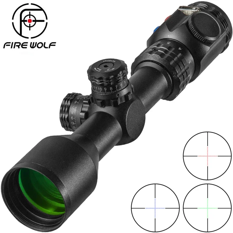 FIRE WOLF 3-9X40 Riflescope Tactical Optical Rifle Scope RGB Button Cross Dot Sight Illuminated Sight Hunting Level Scopes