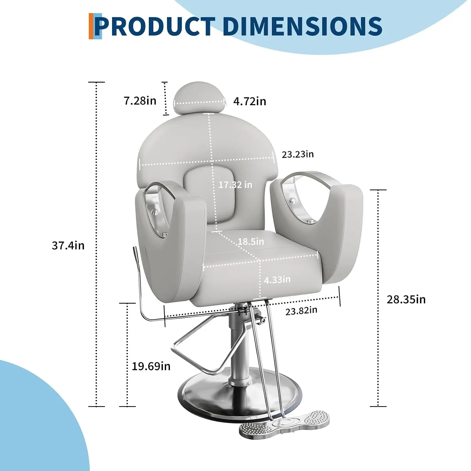 Hydraulic Reclining Barber Chair, 360° Swivel Height Adjustable, 330 LBS, Salon Spa Equipment, Grey & Silver, Customized