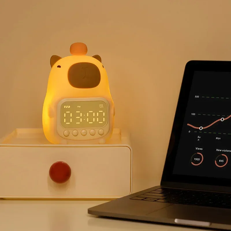 Capybara Led-nachtlampje Siliconen oplaadbare digitale wekker Dimbare tafellamp Timing USB Charge Kinderen Verjaardagscadeau