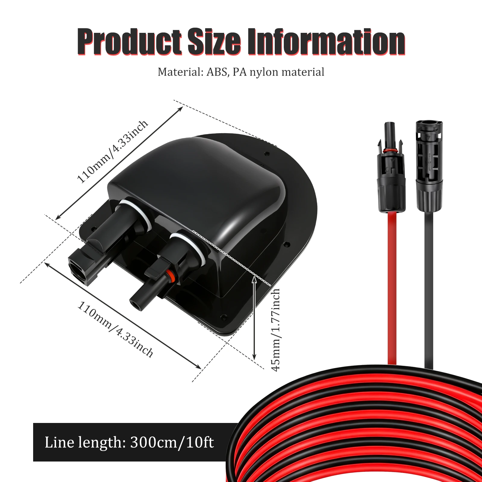 Solar Cable Entry Gland With 10AWG 10FT Wires IP68 Waterproof ABS Double Wire Pass Through For RV Boat Solar Panel System Kit