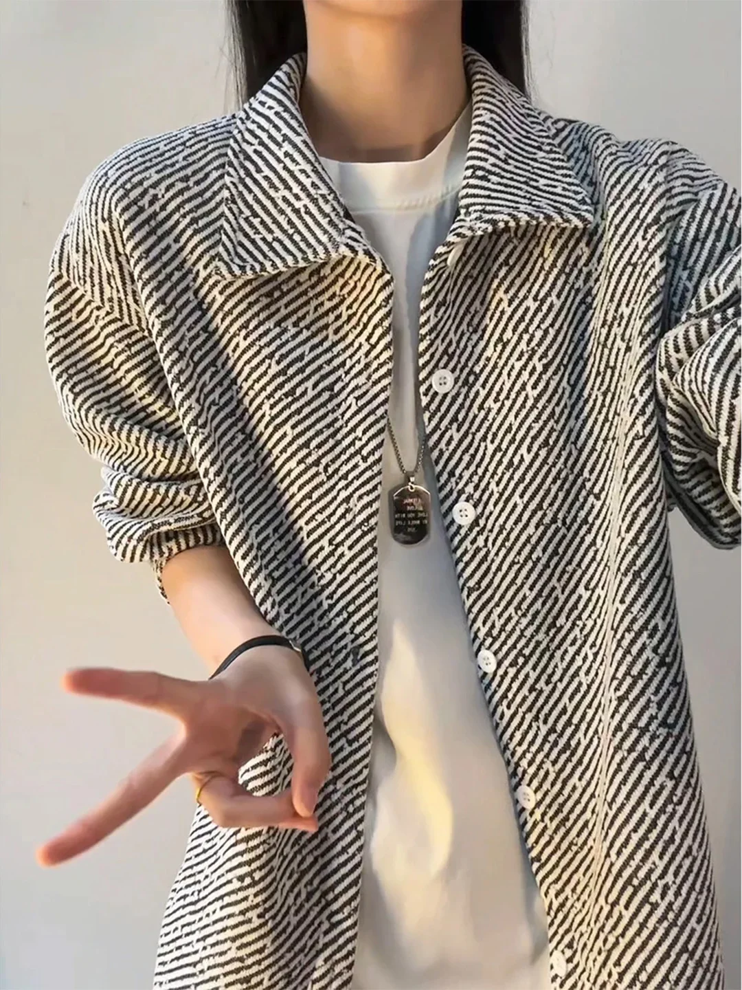 

Мужская трикотажная рубашка с длинным рукавом, текстурная, с узором в виде косточек, приталенного кроя, из полиэфирного волокна, для весны и осени