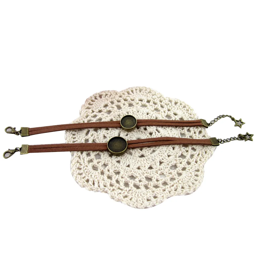 

10Pcs Vintage Style Bracelet Set Alloy PU DIY Jewelry Making Accessories Round Photo Glass Cuff Blank Tray Brown