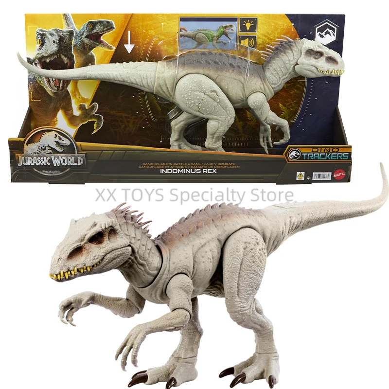 Jurassic World Dino Trackers Indominus Rex con luces, sonidos y movimientos, camuflaje 'n Battle IRex, regalos de cumpleaños para niños