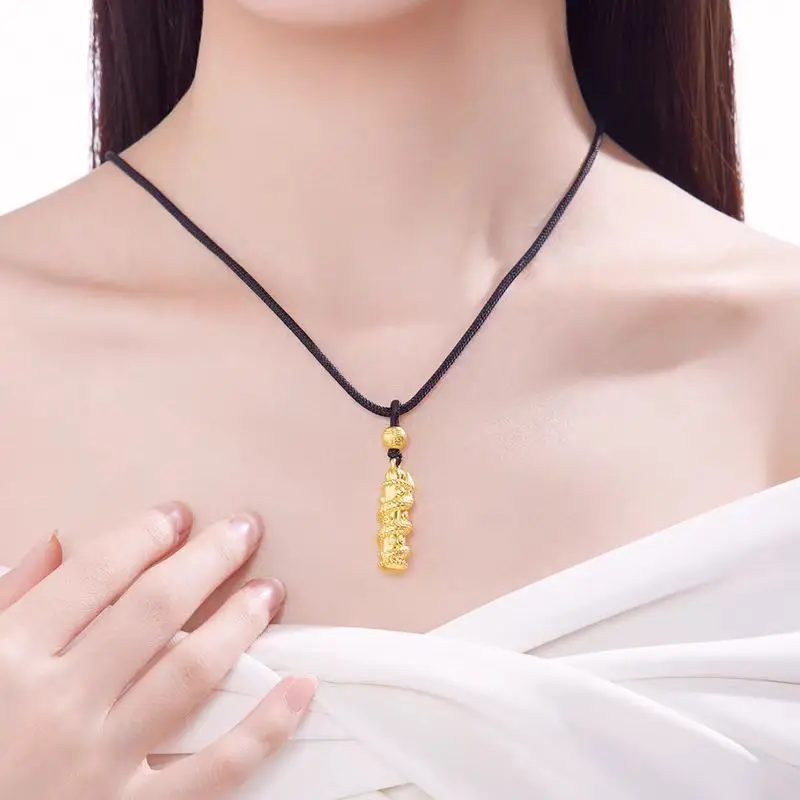 

Snake Coiling Pillar Pendant, 24K Gold, AU999 | 3D snake on totem pillar, unisex design with "Protection" engraving.