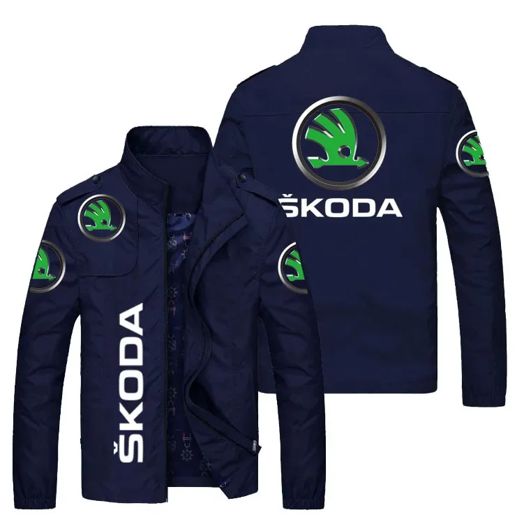 Chaqueta Bomber de estilo Hip-Hop para hombre, rompevientos informal con estampado de logotipo de coche Skoda, cremallera, primavera y otoño, novedad de 2023