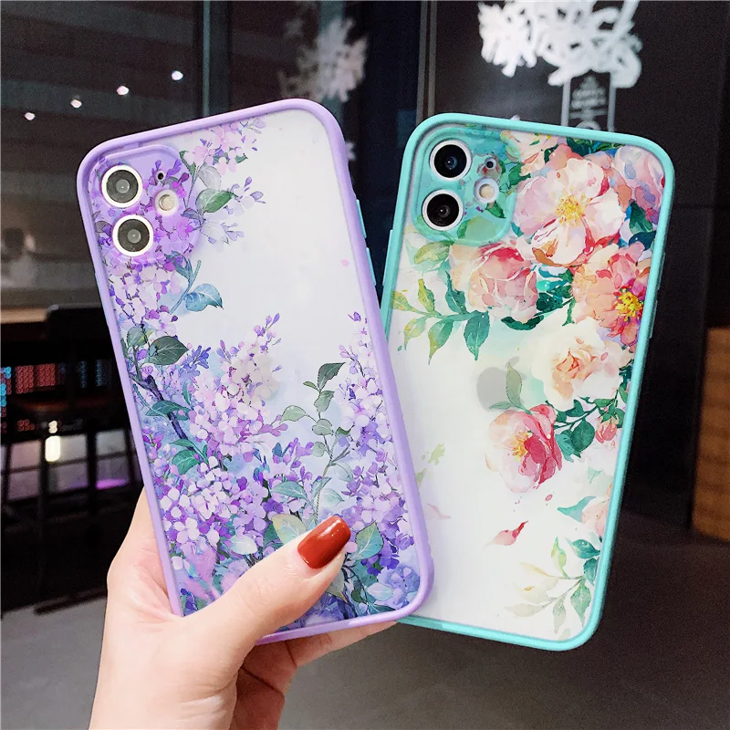 Vintage Leaves Flower Phone Case For iPhone 8 7 Plus SE2 15 14 12 11 13 Pro Max Ink Flower For iPhone X XR XS Shockproof Covers