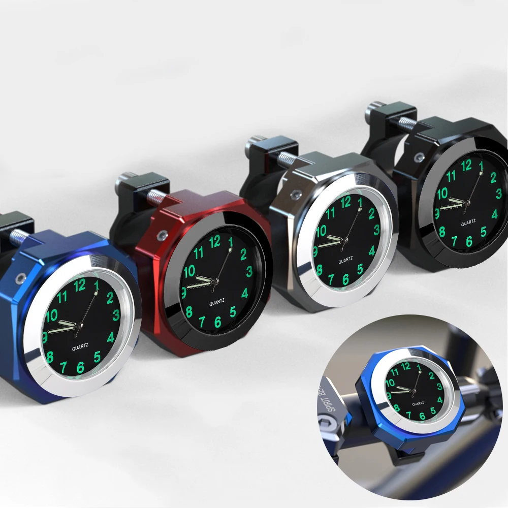 นาฬิกาจักรยานมอเตอร์ไซค์สำหรับมือจับ22-28มม. IPX7นาฬิกาอลูมิเนียมกันน้ำเวลาสำหรับอุปกรณ์เสริมของยามาฮ่าคาวาซากิฮอนด้าซูซุกิ