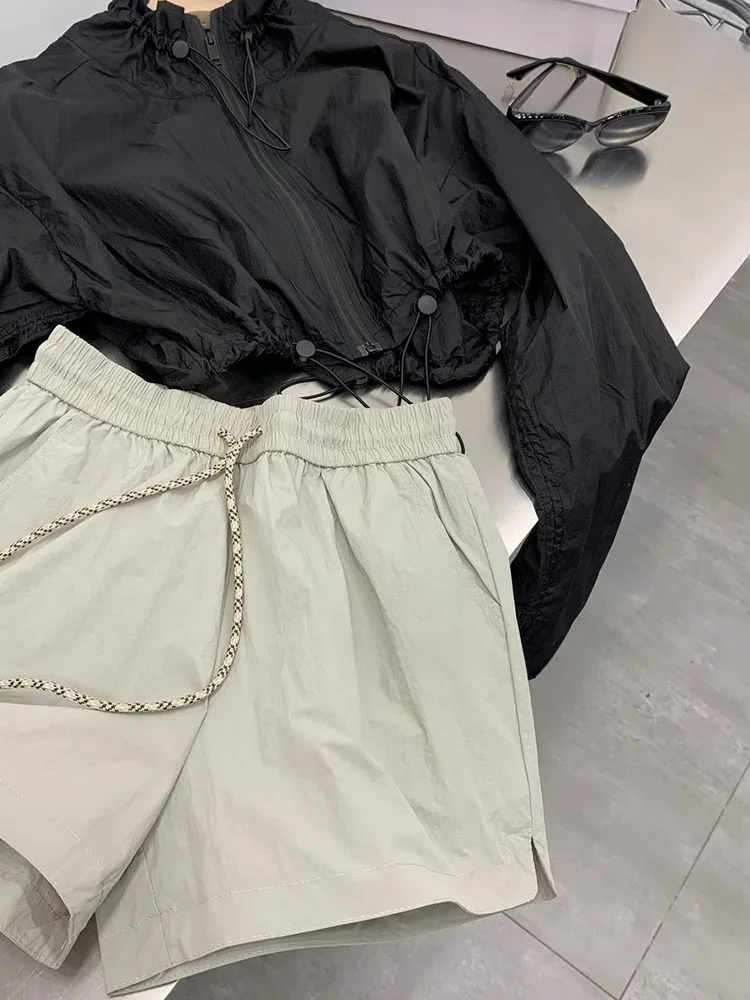 Retro Amerikanische Arbeitskleidung Qui Dry orts Frauen Sommer Hohe Taille A-Line Breite Bein Hosen Lose Abnehmen Hot Pants Casual Sport...