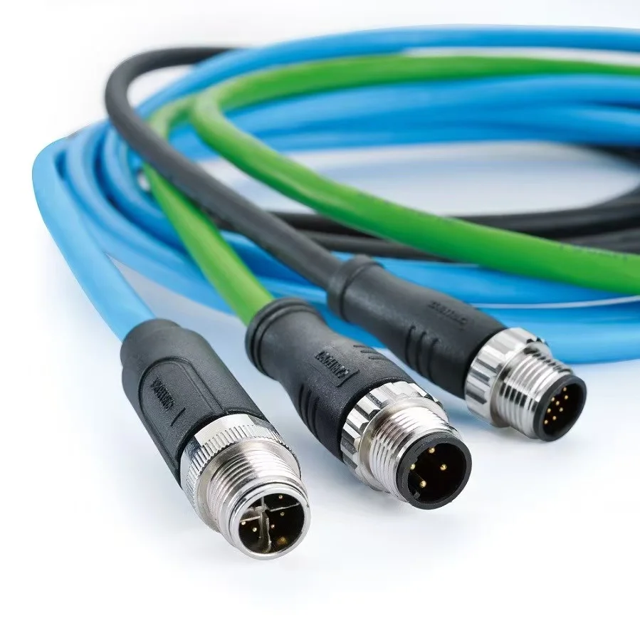 M12 Male Female 2 3 4 5 8 12 17 Pin Un- Angled Connector Cable M12 Waterproof Sensor Circular Connector