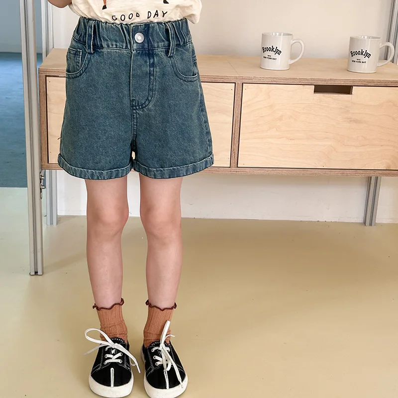 

Girl Short Jean Pant Children Korean Style Casual Hot Pants 2024 Summer New Girls Fashion Wash Curly Denim Shorts Baby Girl Jean