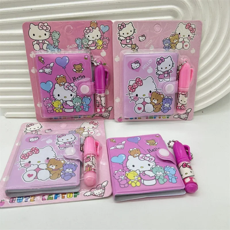 Cute Sanrio Hello Kitty Notebook with Ballpoint Pen Cartoon Anime Pink KT Cat Stationery Students Notepad Children Holiday Gifts